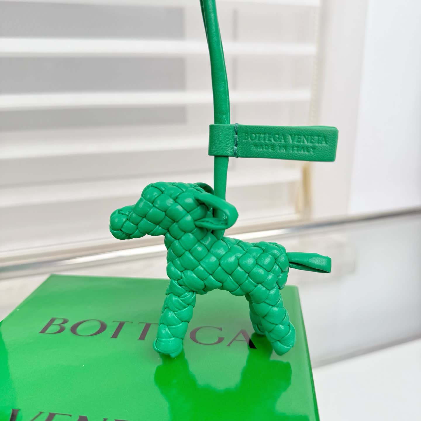 Bottega Veneta Green Leather Keychain